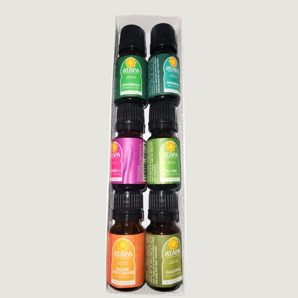 Atapa Essential Oils 6 Pack Set 100% Pure Lavender Peppermint Tea Tree 10ml Each
